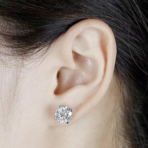 Jewelry - 8 CT Round Lab Created Stud Earrings 14K White Gold Diamond  Test Pass.